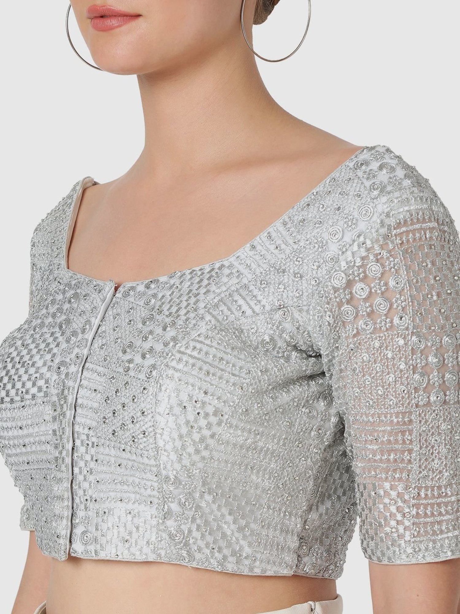 Salwar Studio Silver Embroidered Readymade Blouse