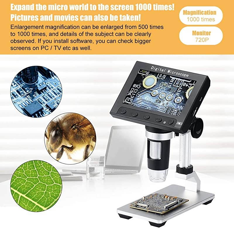 LCD Digital Microscope  43 inch 50X1000X Magnification 720P Microscope Camera