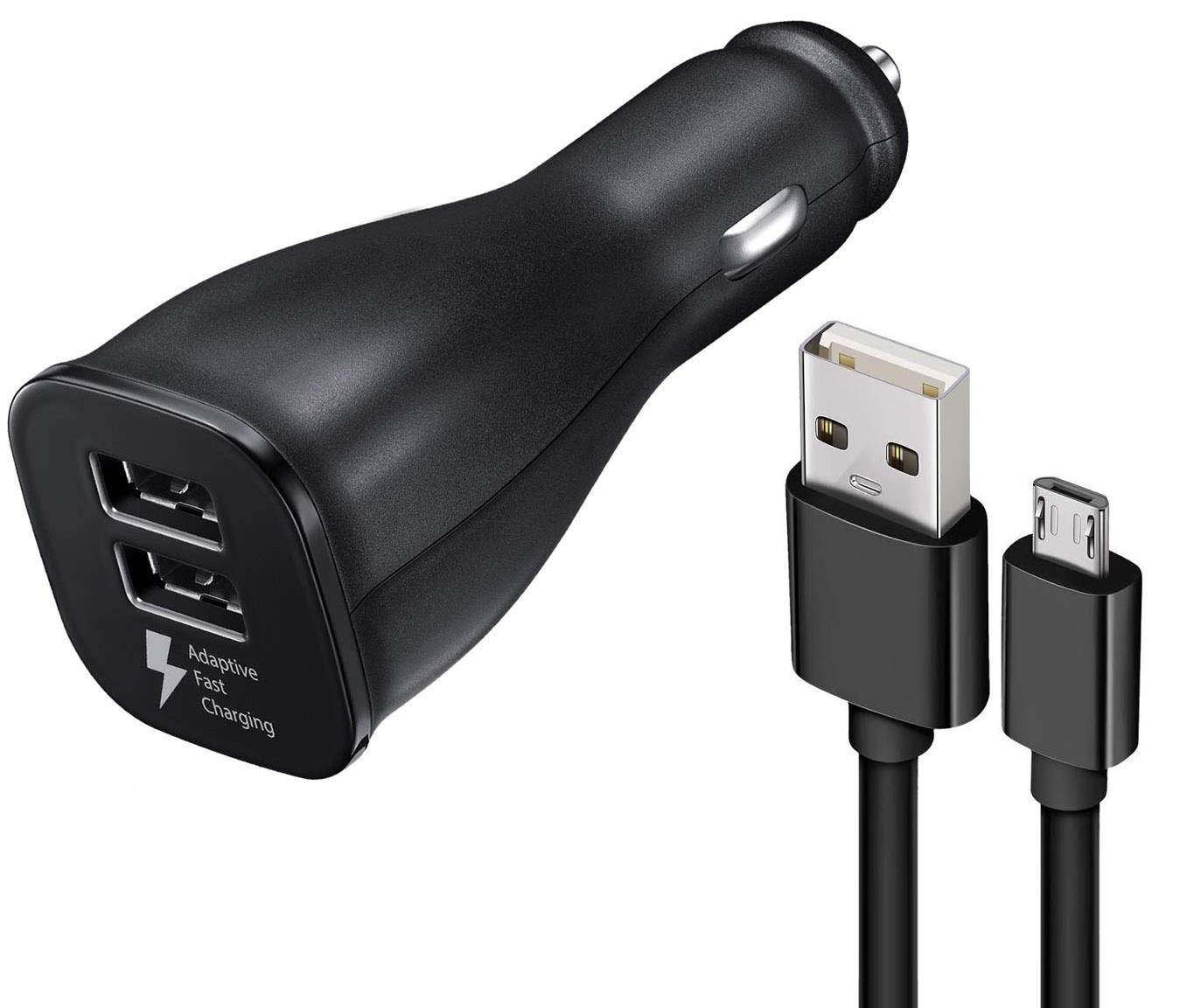 Adaptive Fast Car/Travel Combo (AFC) for Samsung Galaxy Includes Car/Wall Plug and Two Micro USB Cable - Black