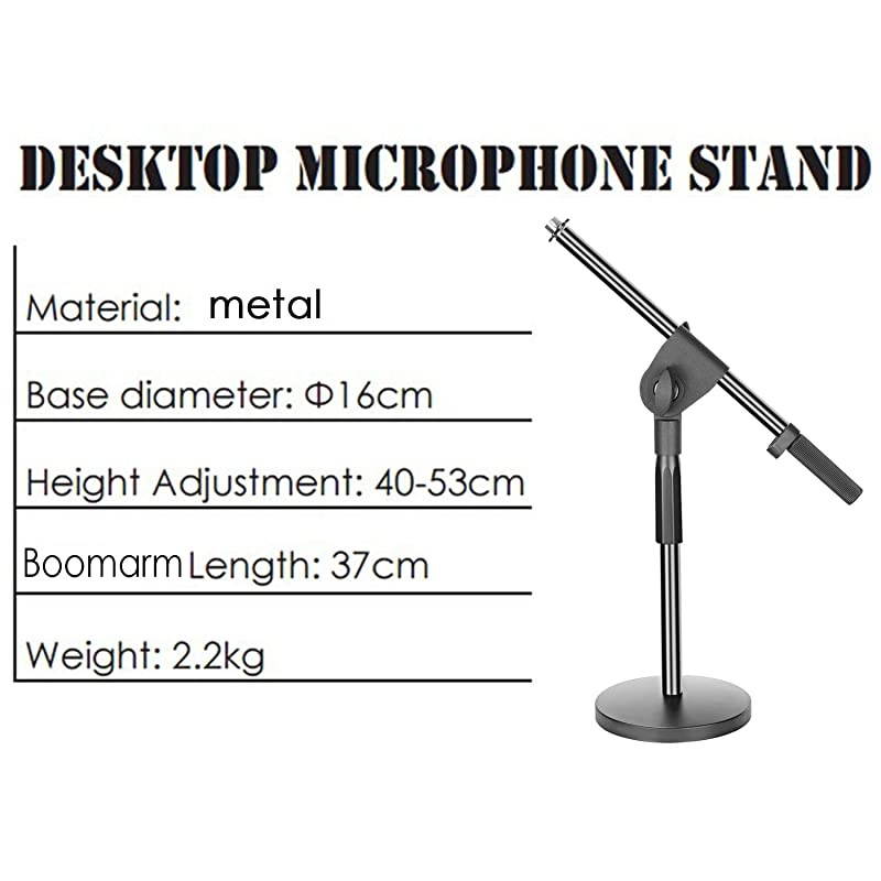 Desktop Microphone Stand with Boom Arm 58inch Threaded Mount for Dynamic Condenser Microphones Height Ranges 1521 inches Metal Weighted Base for Recording and Podcasting