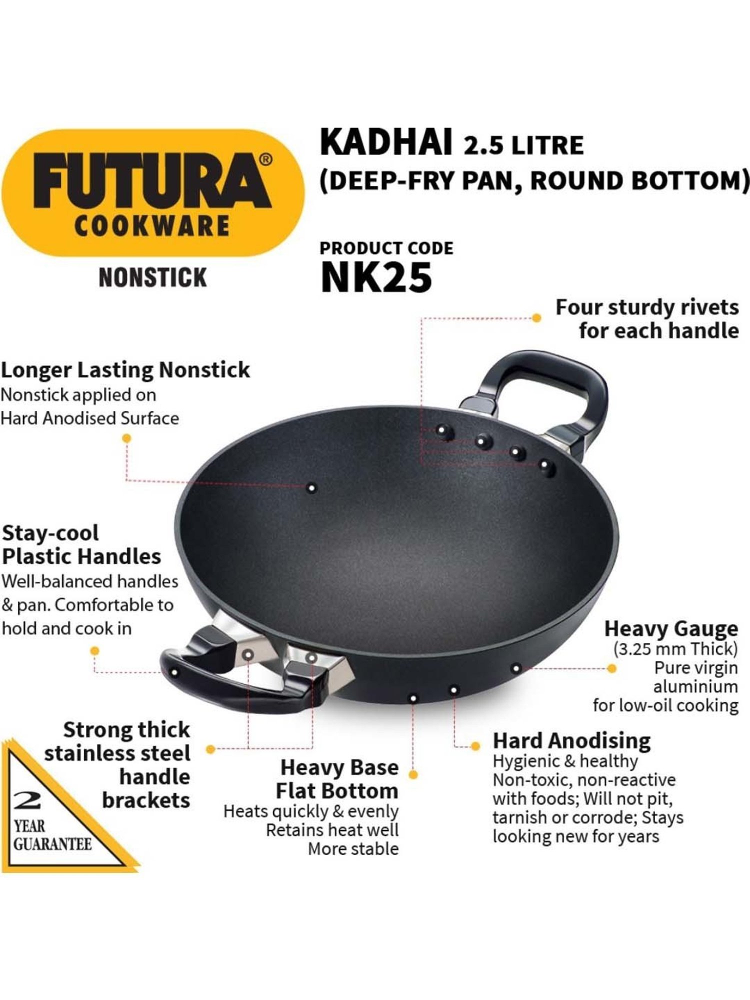 ALLO Silver Stainless Steel Induction Friendly Triply Kadhai (3 L)