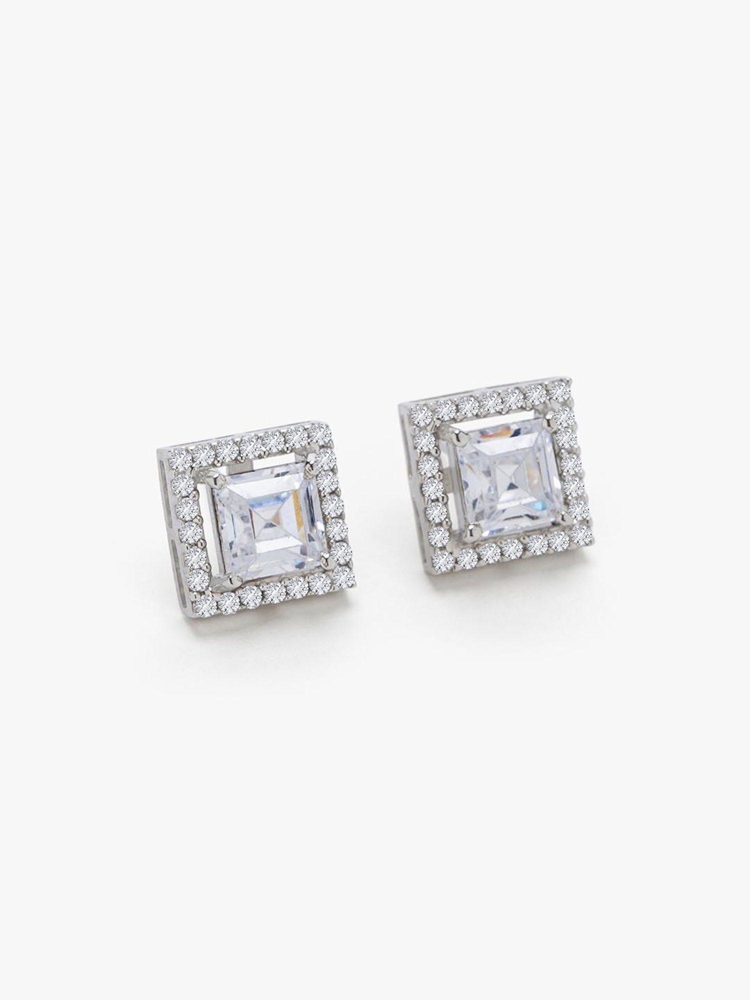 March by FableStreet Sterling Silver Princess-Cut Zircon Solitaire Stud Earrings for Women
