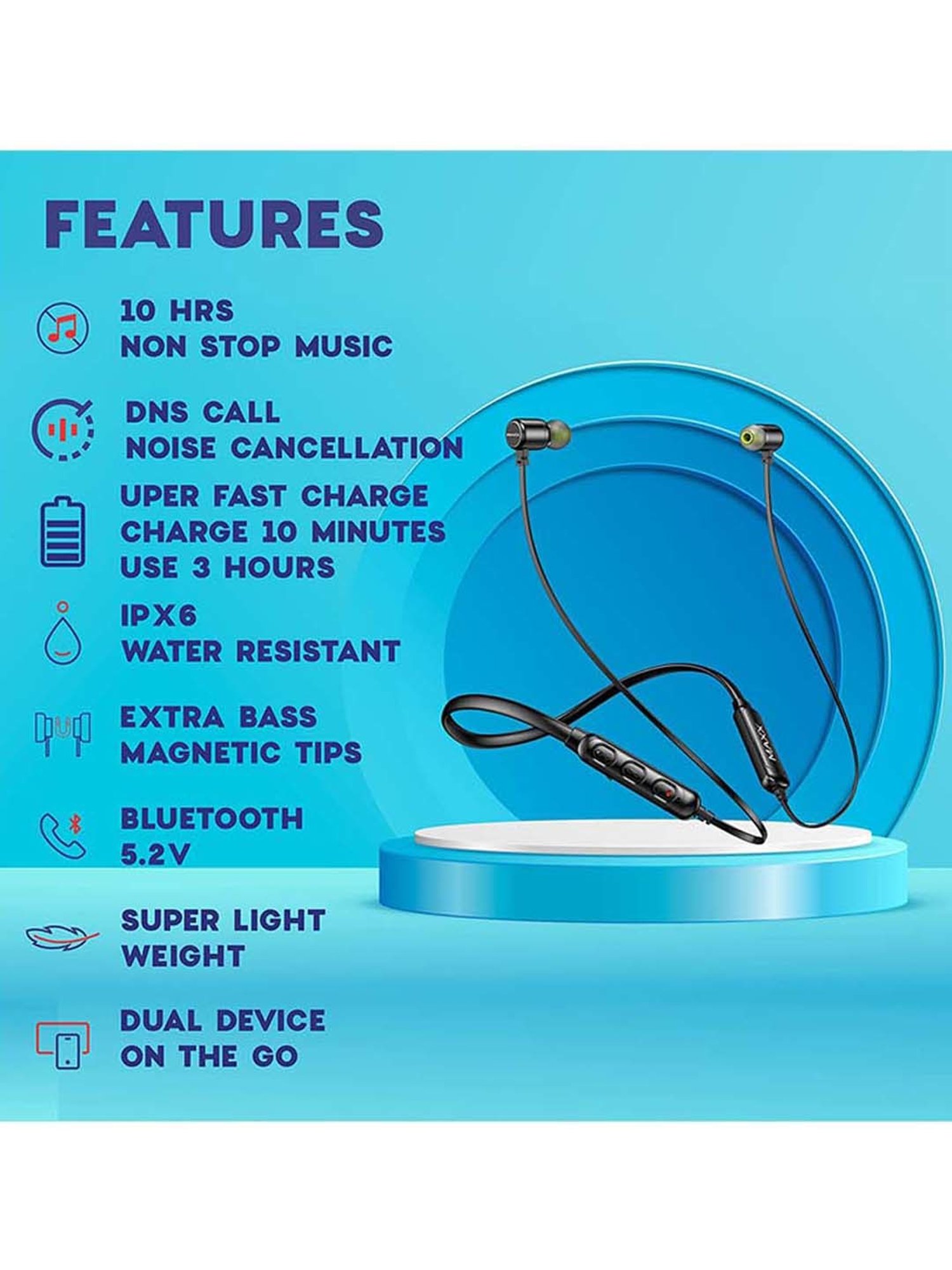 Maxx NX2 Wireless Neckband with Rapid Charge (Black)