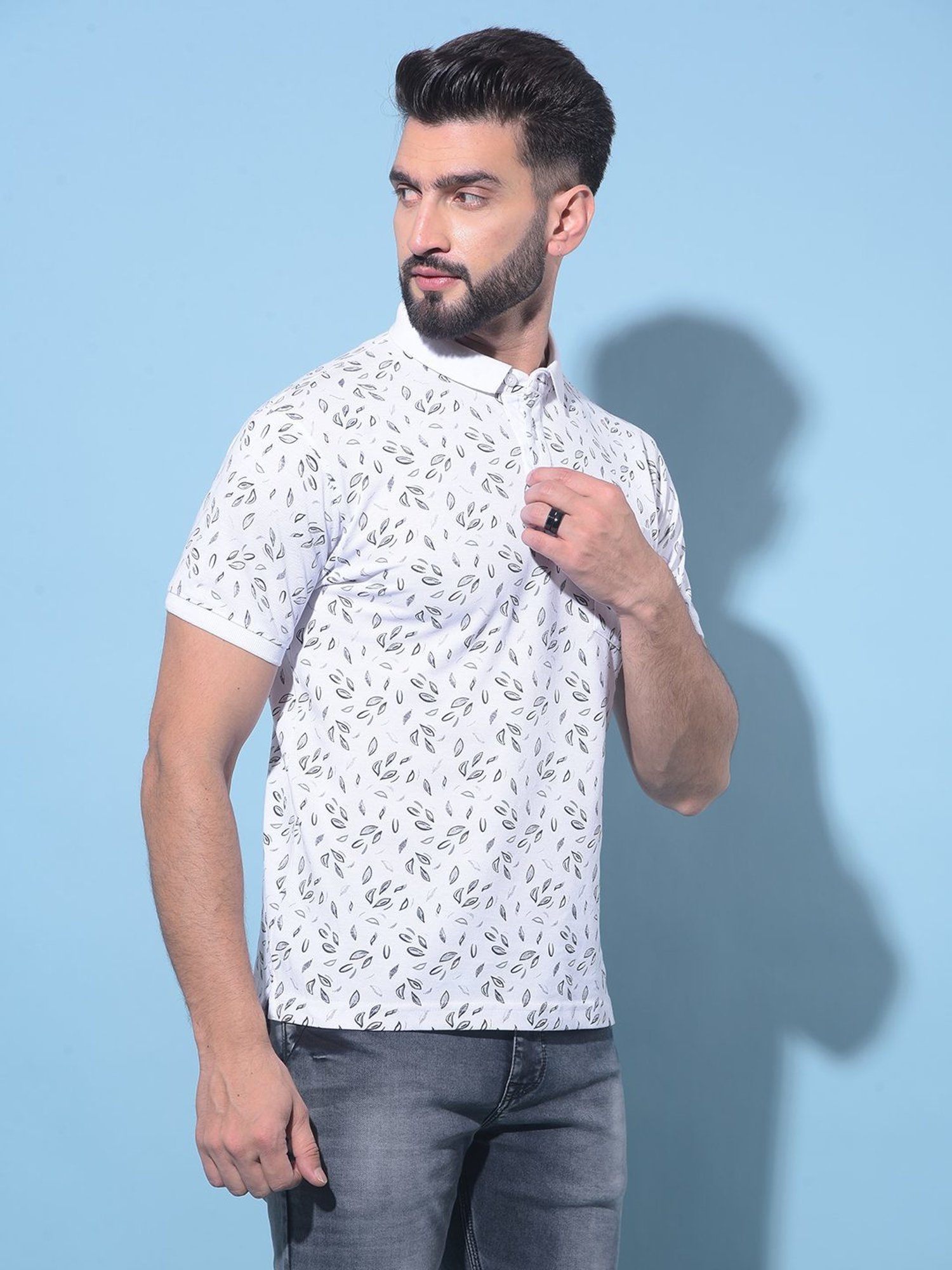 Crimsoune Club White  Slim Fit Printed Polo T-Shirt