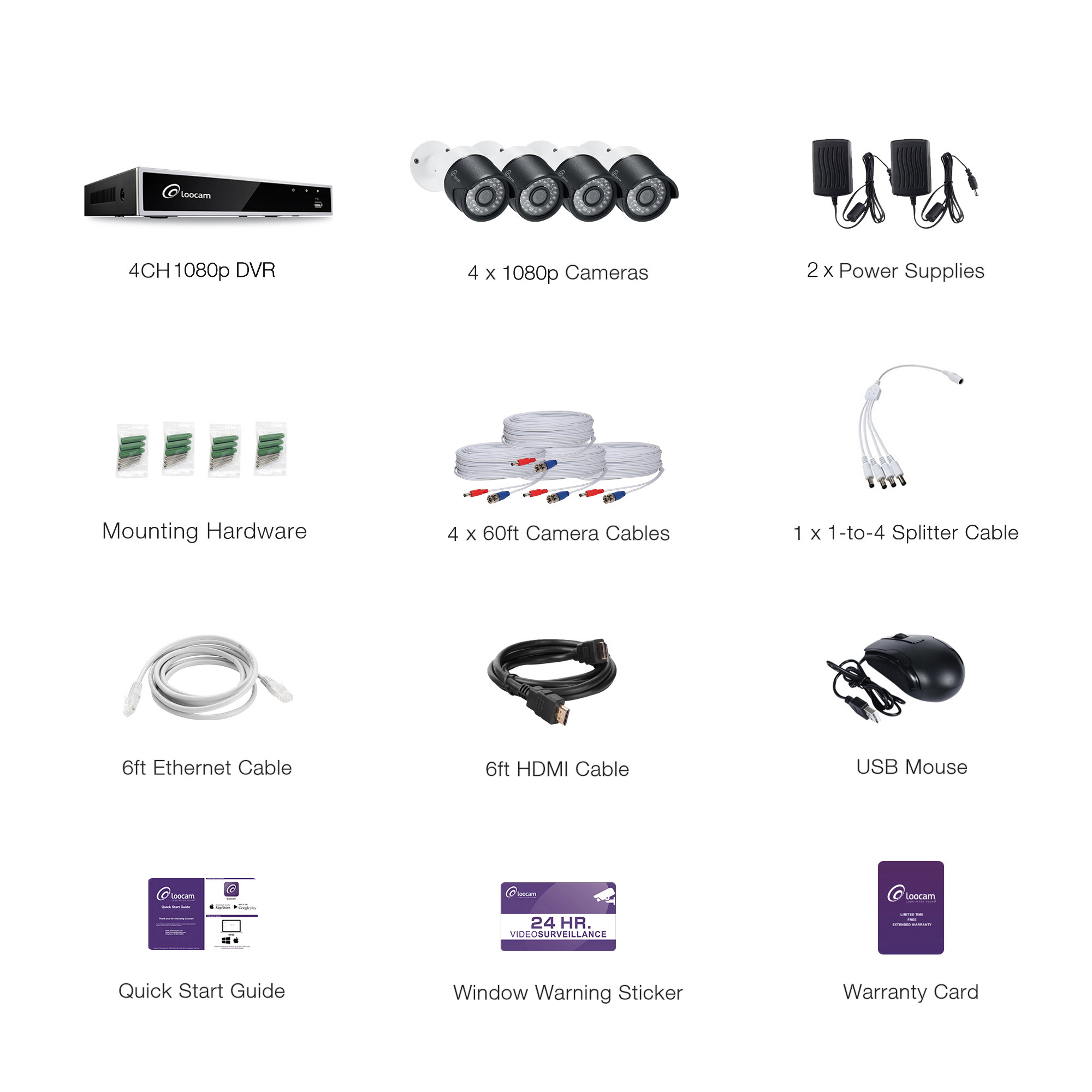 Loocam 8CH 1080P HD-TVI Video DVR Security Camera System, 4X 2.0 MP(1920x1080P) Surveillance Camera Kit, Motion Detection and Email Alert, Intuitive Android and iOS APP(2TB Hard Drive Included)