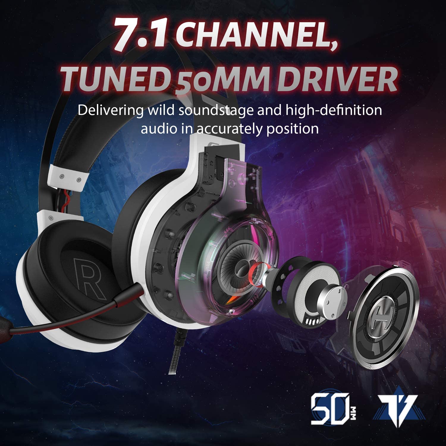 Edifier G4 TE Gaming Headset for PC, PS4, 7.1 Surround Sound Gaming Headphones with Noise Canceling Microphone, USB Over-Ear Headphone Wired with RGB Light, 50mm Driver for Mac, Laptop,Black