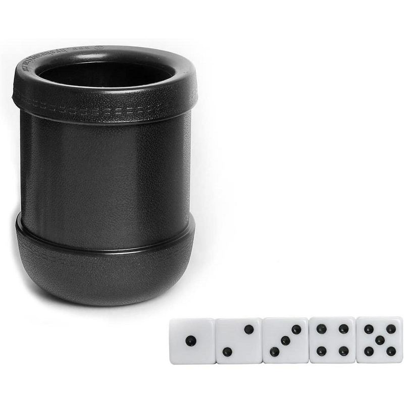 WE Games Mahogany Leather Dice Cup with Ribbed Rubber Lining, 5 Dice and Canvas Storage Bag