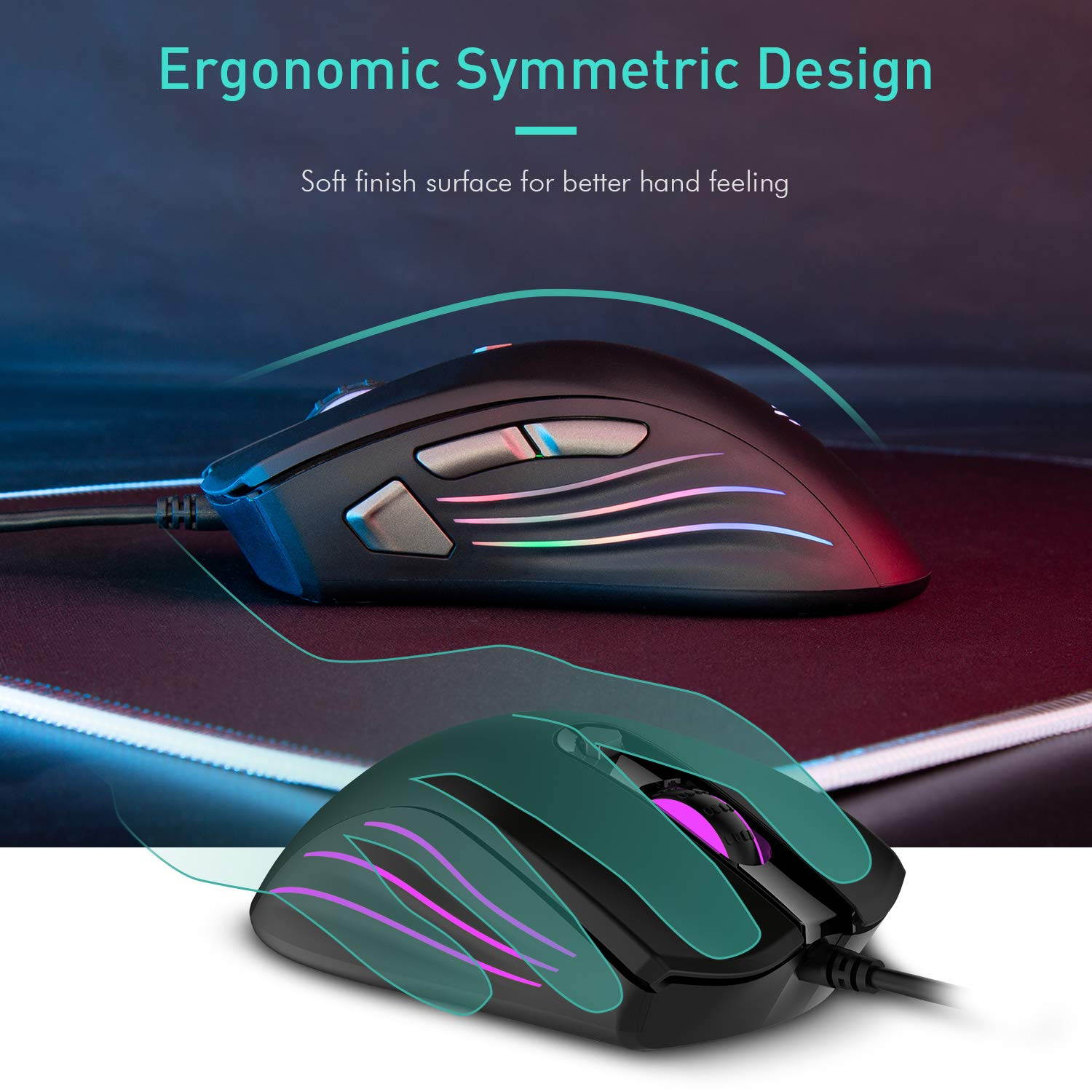 Havit Gaming Mouse 5 DPI(800,1600,2400,4800,7200) 7 RGB Light 1000Hz Polling Rate Computer Ergonomic Wired USB Programmable Mice for Laptop Desktop PC Gamer