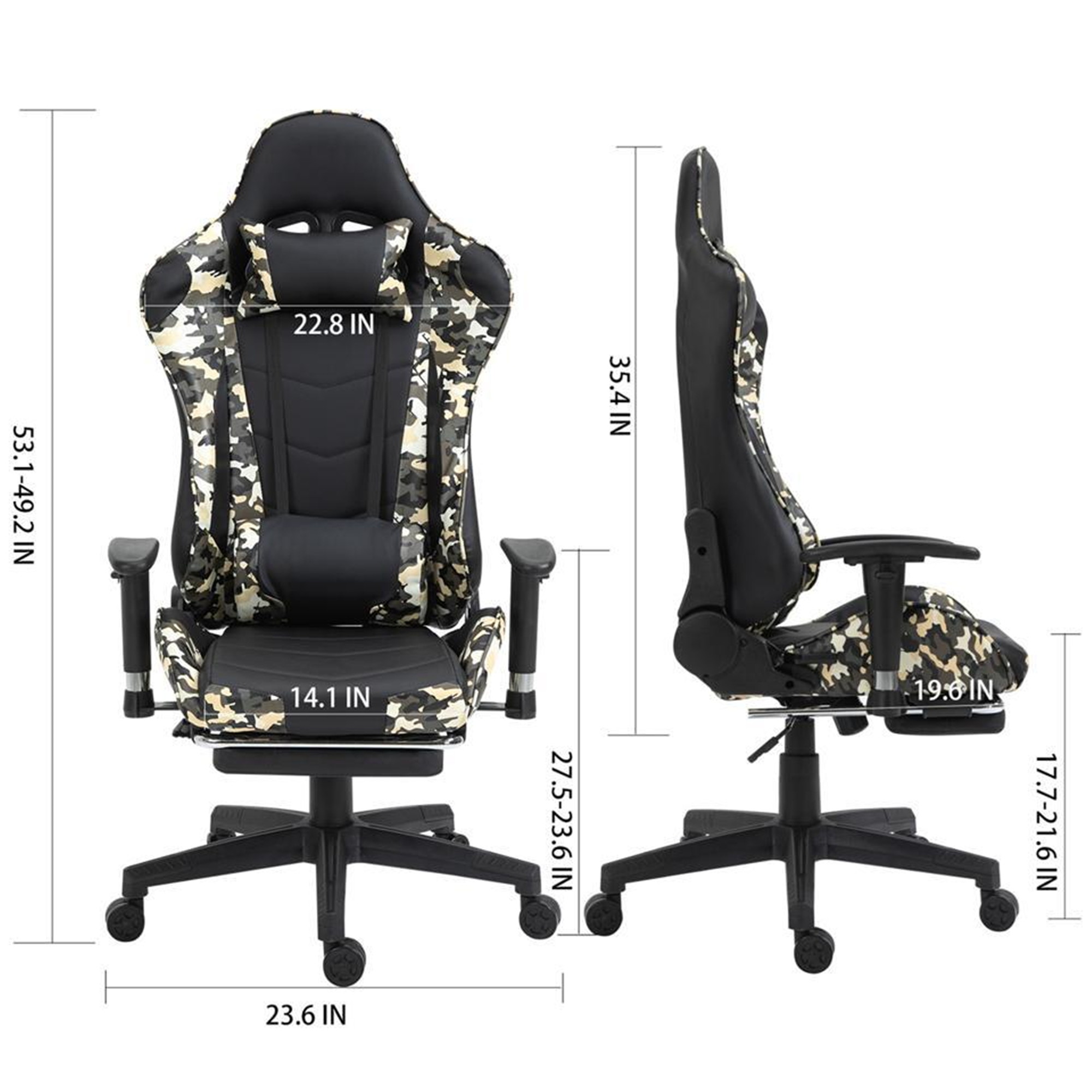 Ergonomic Gaming Chair Racing Chair E-Sports Chair Home Office Chair Computer Game Chair with PU Leather,3D Adjustable Arm,Memory Foam,Lumbar Support,Headrest and Footrest