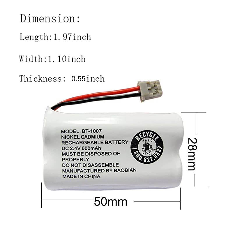 BT1007 BT-1007 BBTY0651101 Cordless Phone Battery Compatible with Uniden BT904 BT-904 BT1015 BT-1015 BBTY0460001 BBTY0510001 BBTY0624001 BBTY0700001 Panasonic HHR-P506 HHR-P506A(Pack of 4)