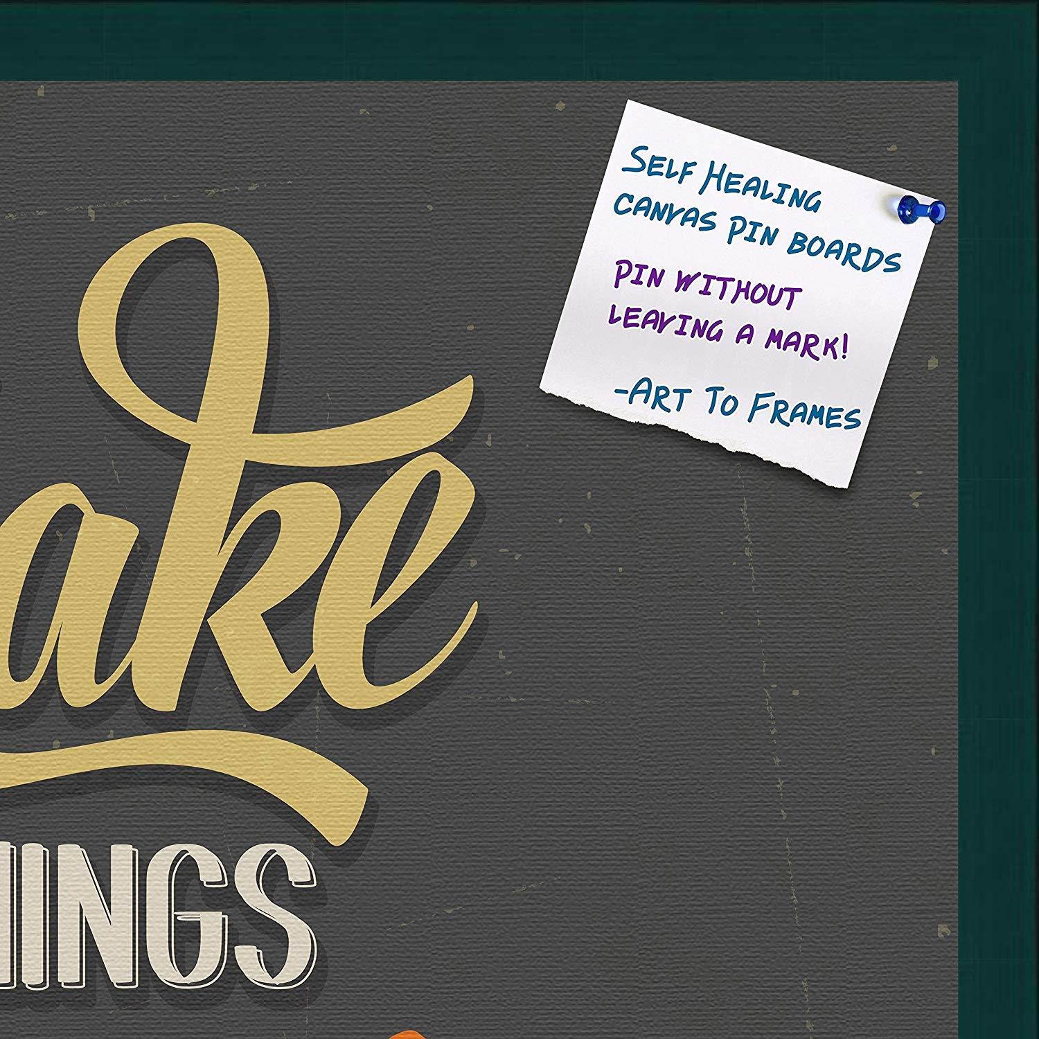 PinPix decorative pin cork bulletin board made from self-healing canvas, Make Things Happen Carcoal Retro Print printed at 24x24 Inches and framed in Satin White Frame(WOM59504)