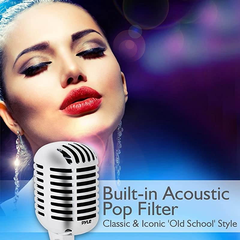 Classic Retro Dynamic Vocal Microphone - Old Vintage Style Unidirectional Cardioid Mic with XLR Cable - Universal Stand Compatible - Live Performance In Studio Recording -  PDMICR42SL (Silver)