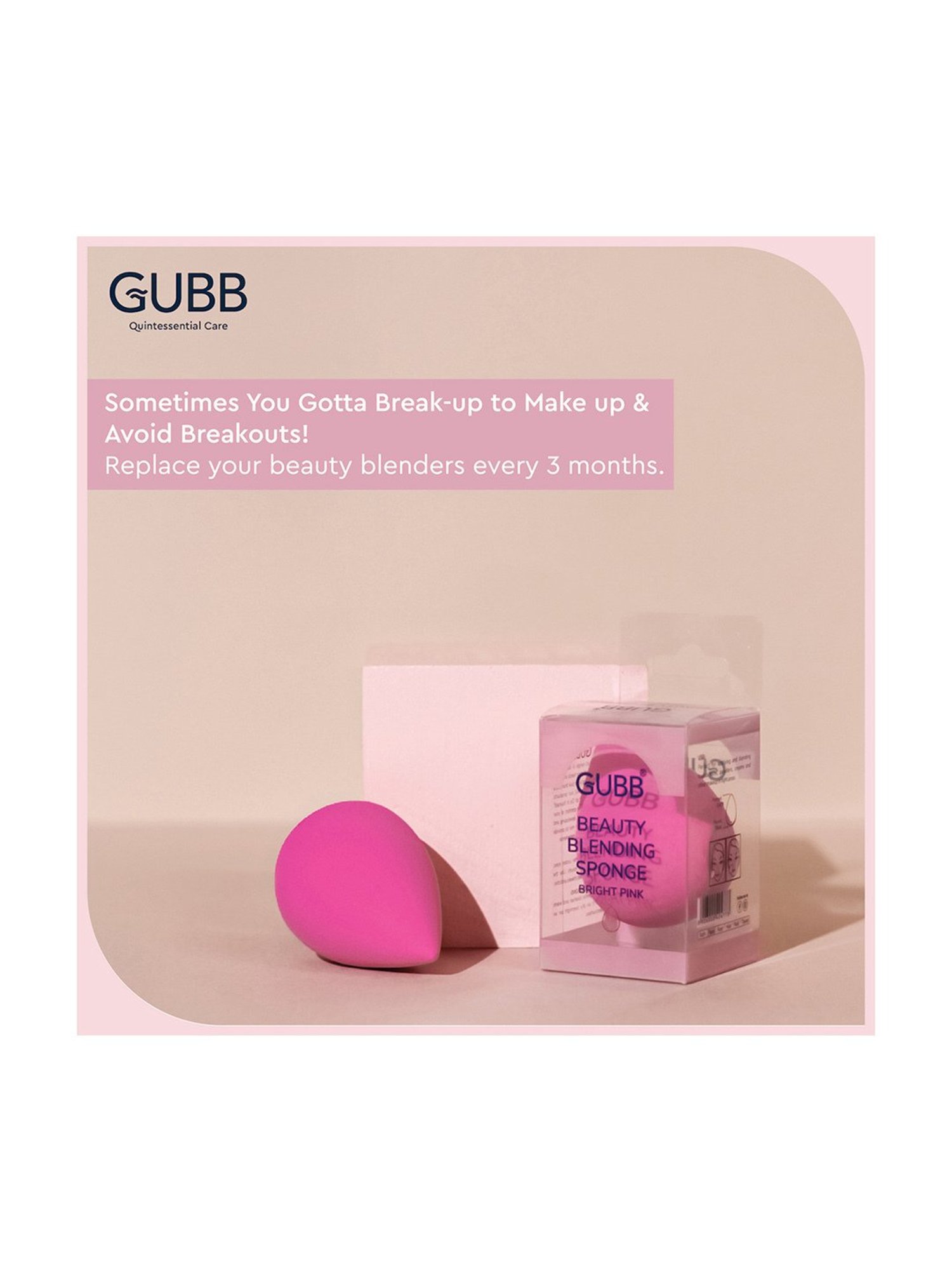 GUBB Beauty Blender for Face Makeup Application, Makeup Sponge - Bright Pink