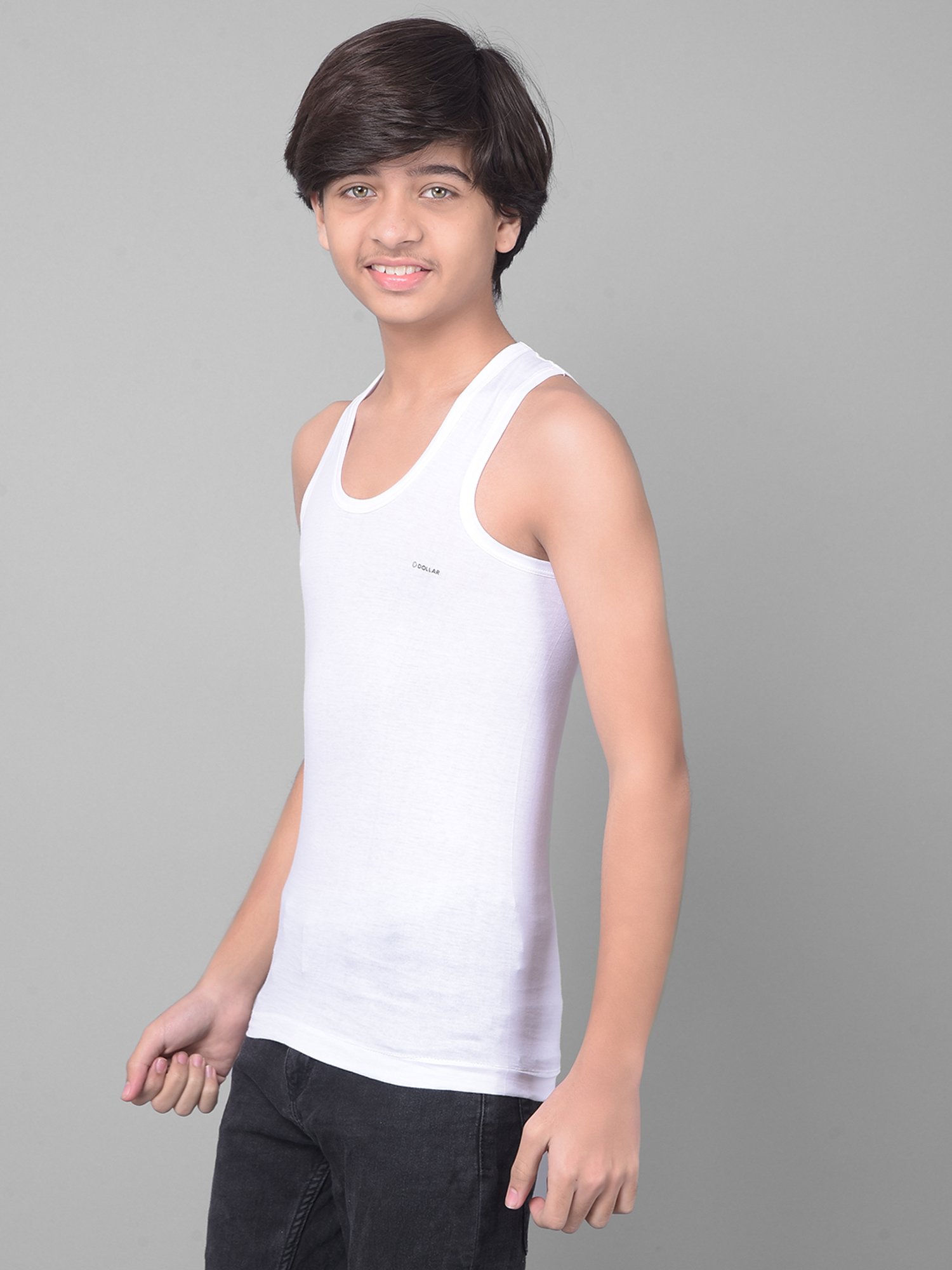 Dollar Bigboss Boys White Solid Vest (Pack Of 3)