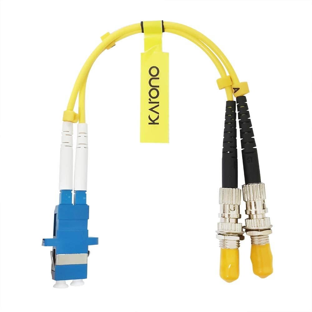 Karono LC to ST Singlemode 9/125 Duplex Fiber Optic Adapter CableHybrid Connector Coupler Converter Dongle Male to Female Mutual On-line Transfer Adapter - 1ft.