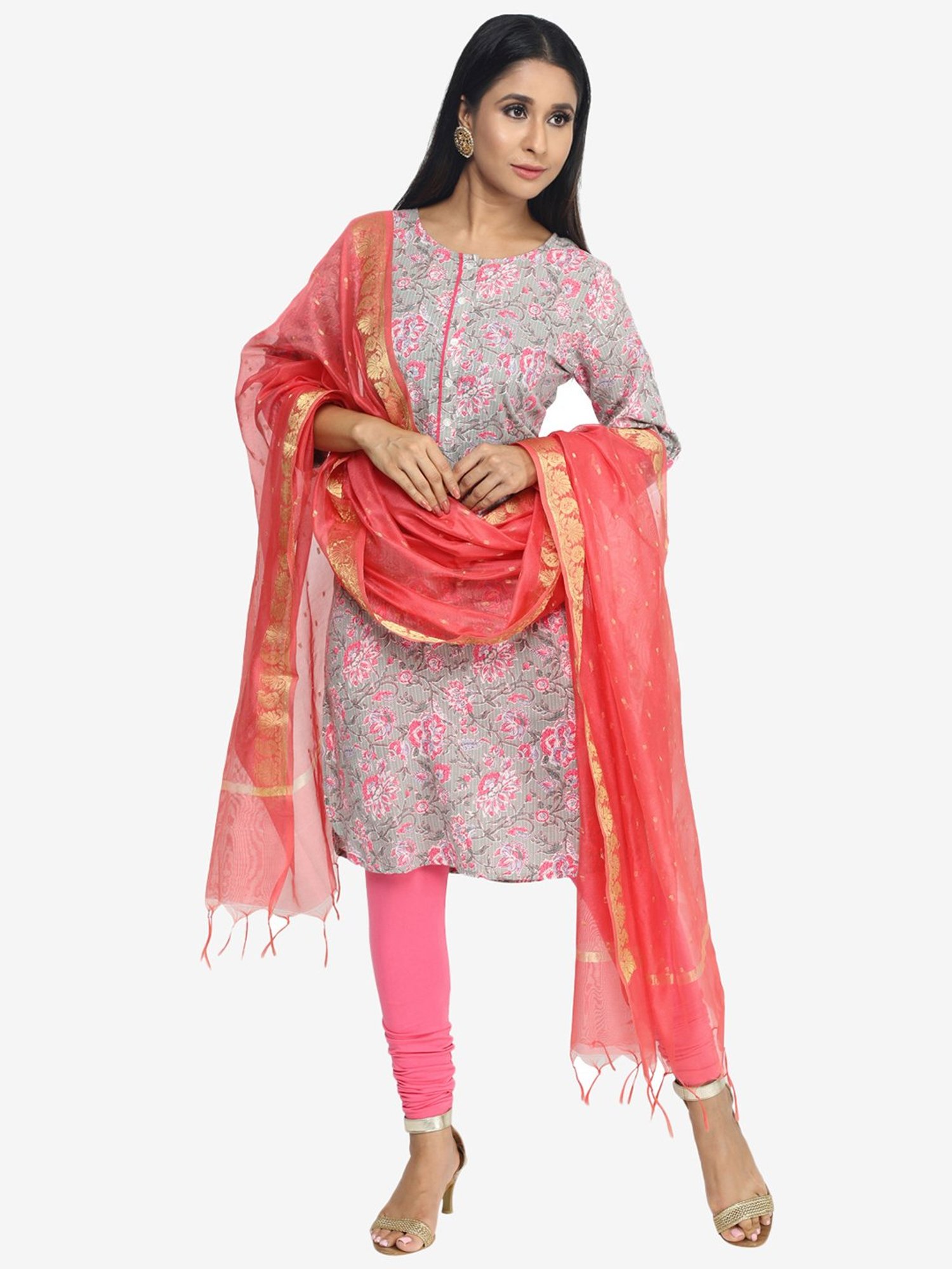 Paislei Grey Printed Cotton Kurta