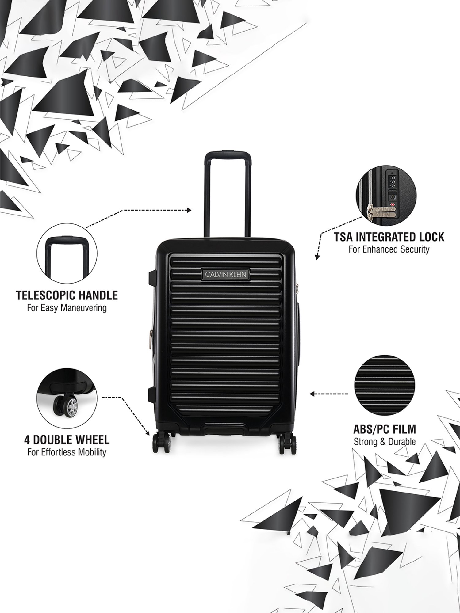 Calvin Klein Odyssey Black ABS Hard Medium Trolley - 24 cms