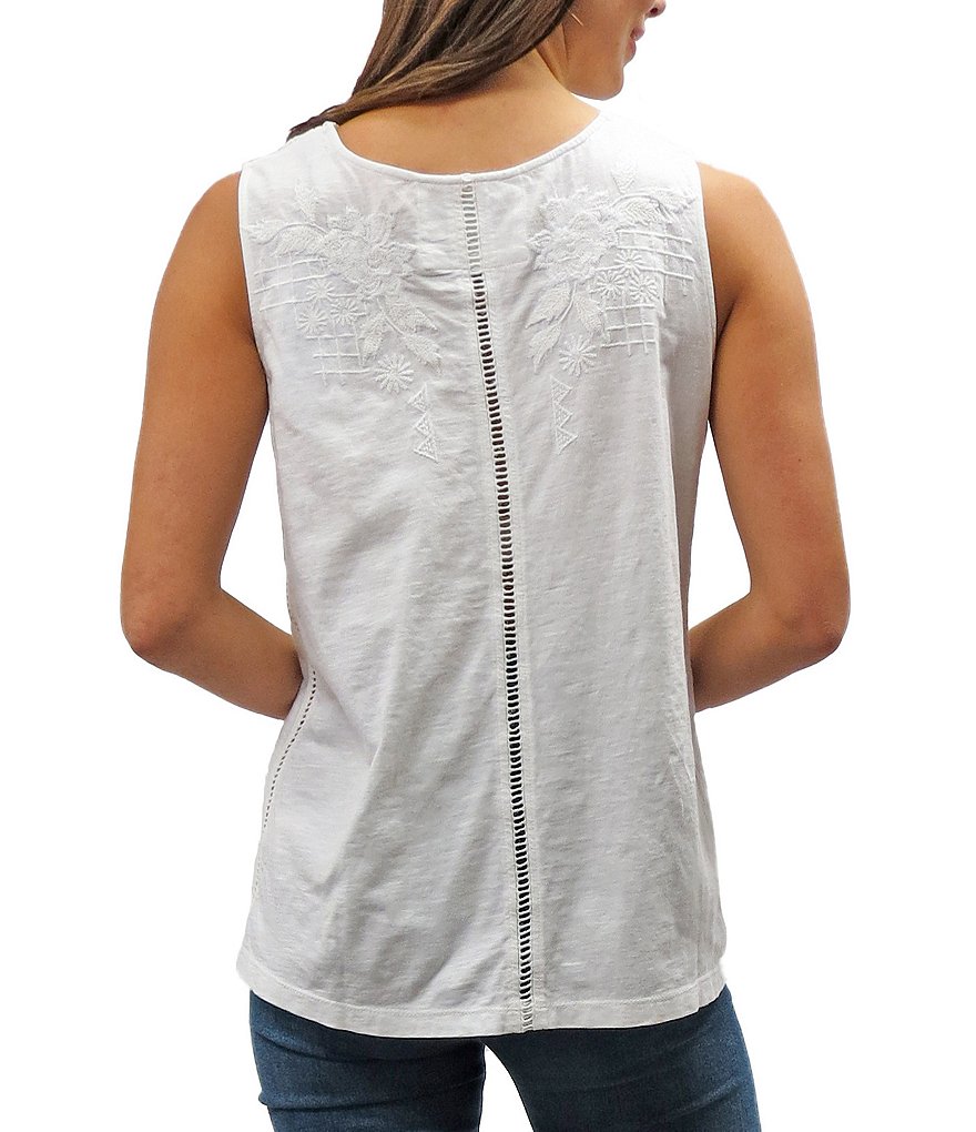 Karyn Seo Lilo Tonal Vintage Embroidered V-Neck Lace Detailing Cotton Tank