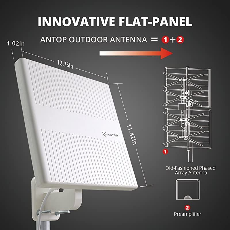 Outdoor Amplified HDTV Antenna 360&deg; Omnidirectional TV Antenna 65 Miles with Amplifier Signal Booster Support HD 4K 1080P UHF VHF Freeview for IndoorOutdoorRVAttic UseSupport 2 TVs