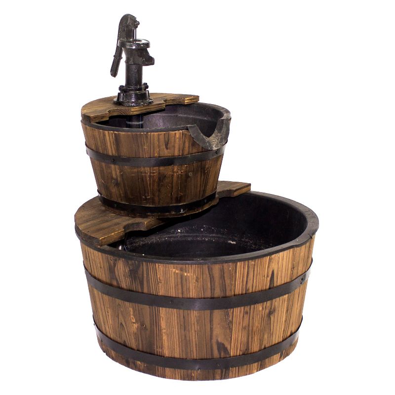 23" Wooden Barrel Water Fountain - Brown - Backyard Expressions