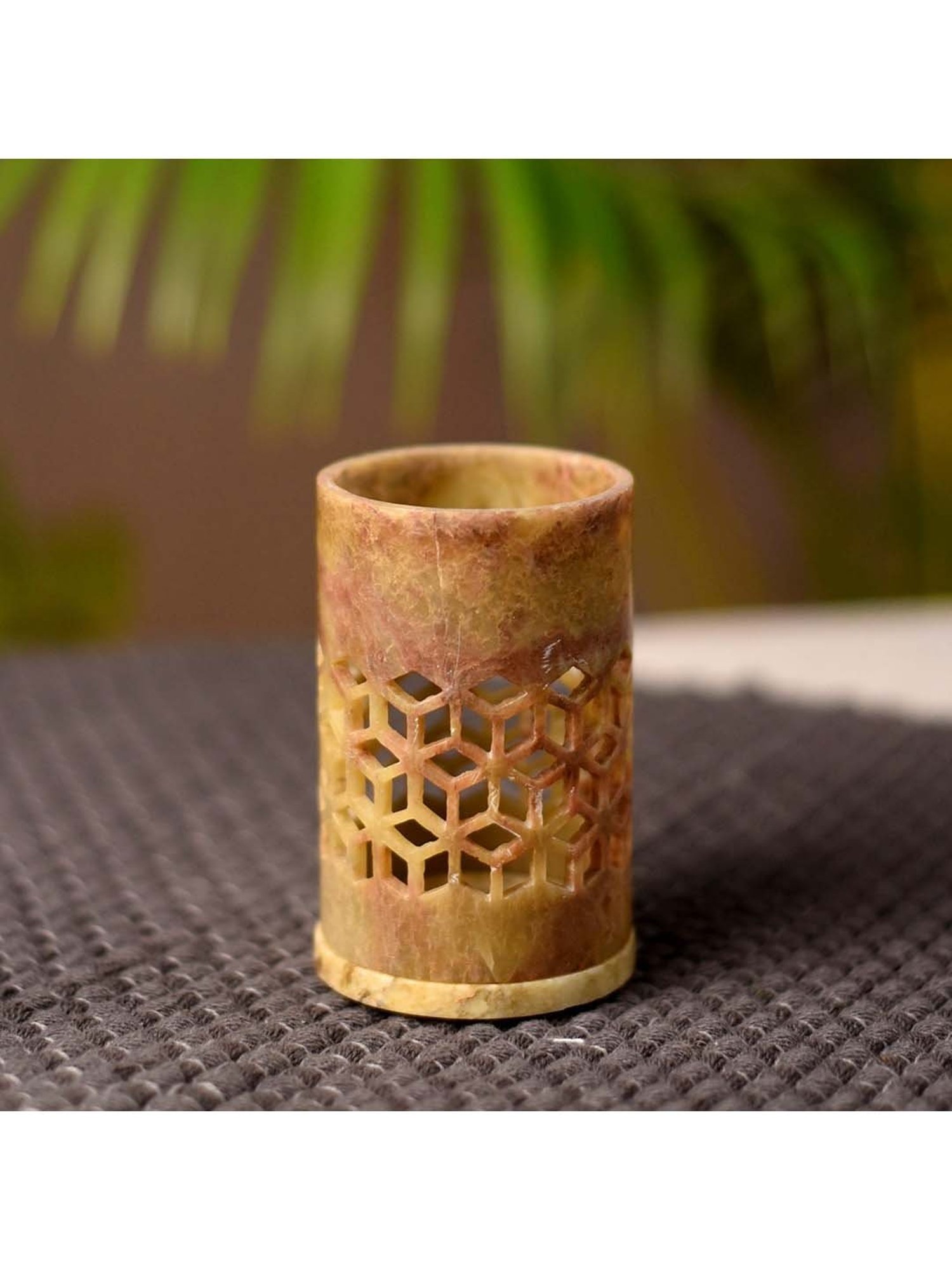 Unravel India Beige Marble Tea Light Holder - Set of 1