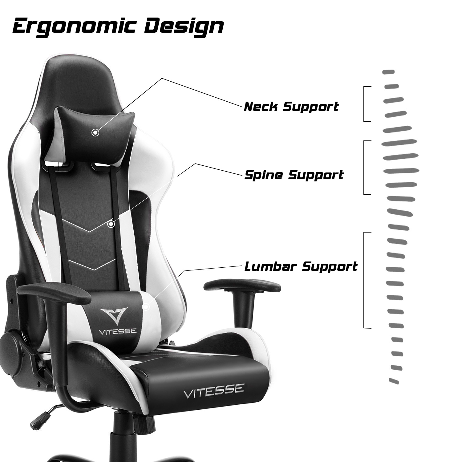 Vitesse Gaming Office Chair with Carbon Fiber Design, High Back Racing Style Seat, Swivel, Lumbar Support and Headrest(Red)