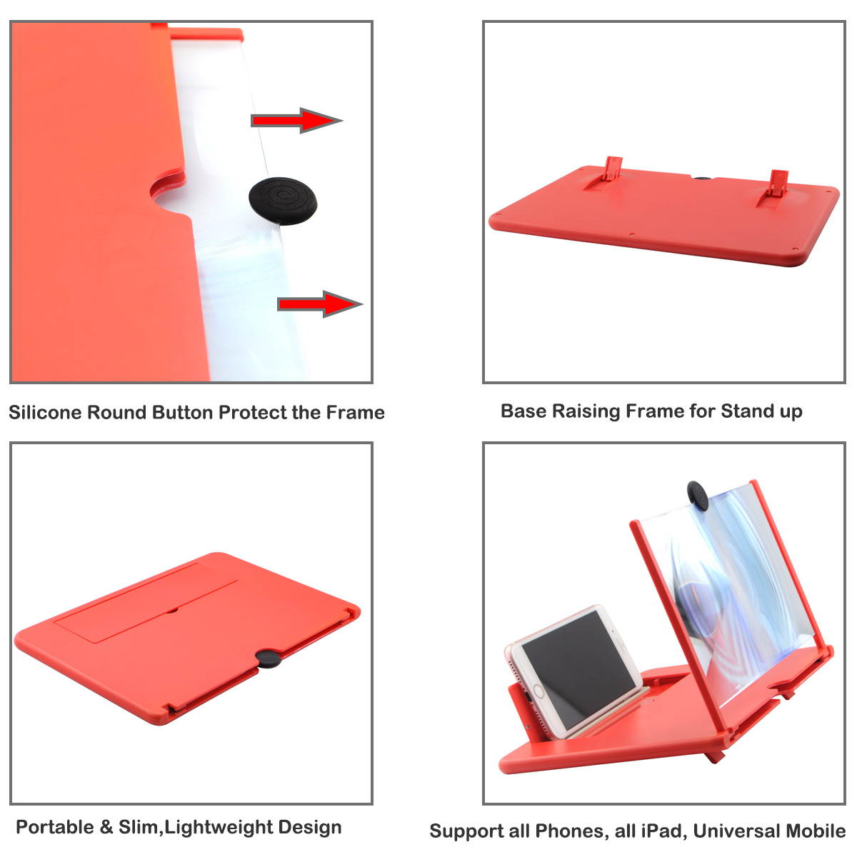 iKKEGOL 12" Screen Magnifier, 3D HD Mobile Phone Enlarger Magnifying Amplifier Projector for Movies Videos and Gaming, Foldable Phone Stand Support All Smartphones