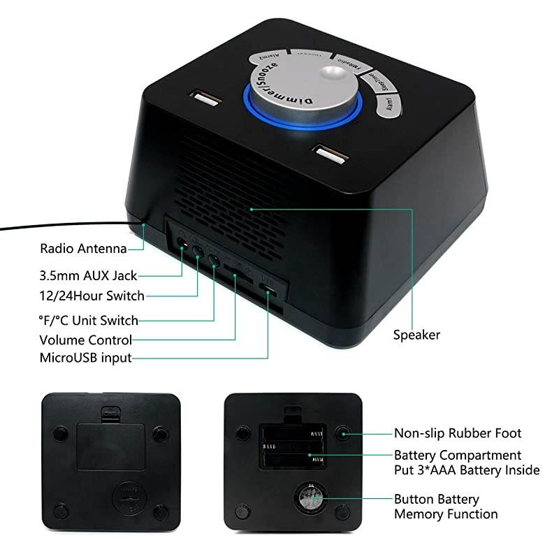 radio alarm clock FM radio Alarm clocks for bedroomsDual alarm clock with 6 alarm clock sounds radio alarm clocks for bedroomsDual USB charging port Bedroom sleep alarm clock al