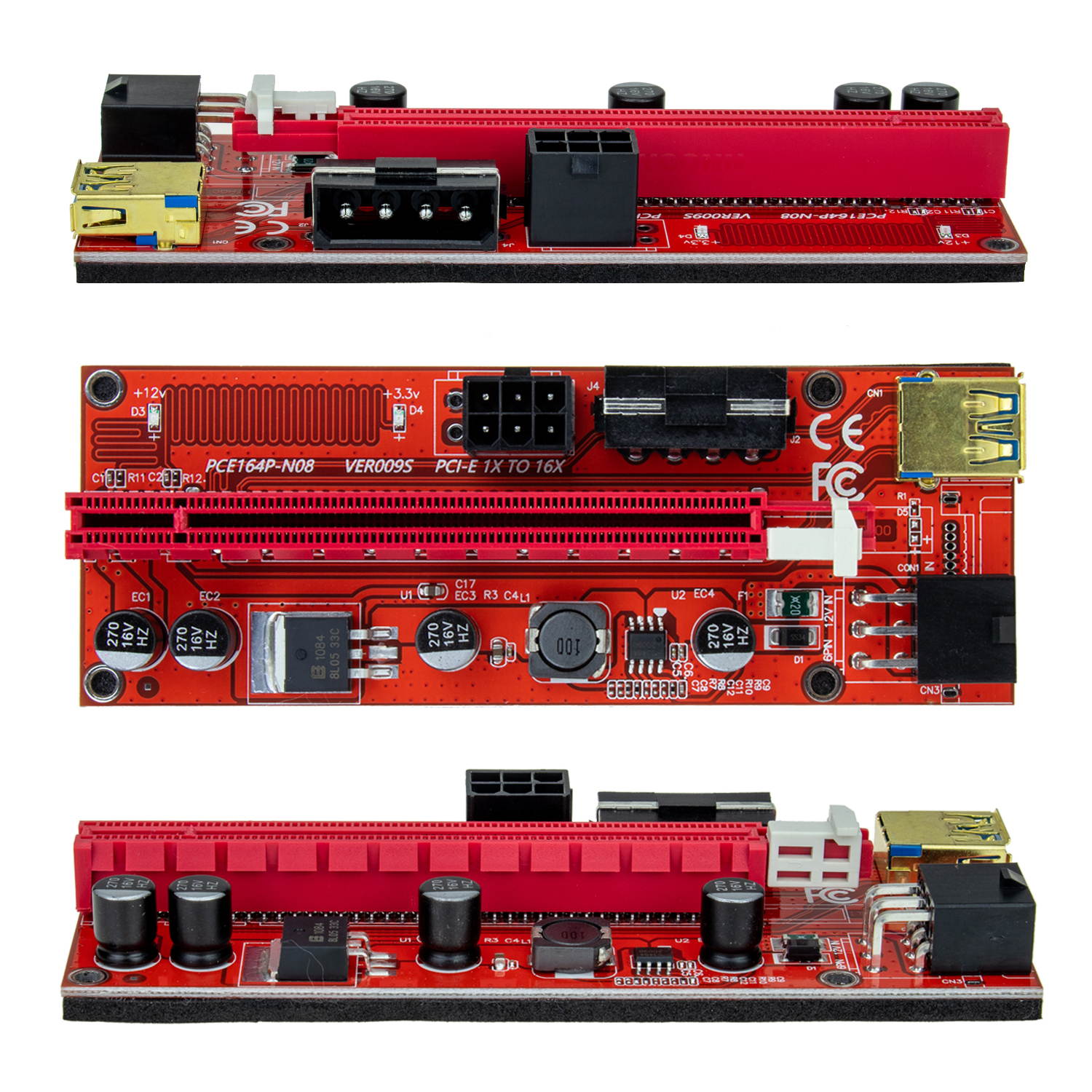 AAAwave PCIE Riser VER 009S 1x to 16x Graphic Extension for GPU Mining USB Riser Powered Adapter Card, 60cm USB 3.0 Cable, 4 Solid Capacitors, 2x 6PIN and Molex 3 Power Options (Orange) Pack of 2