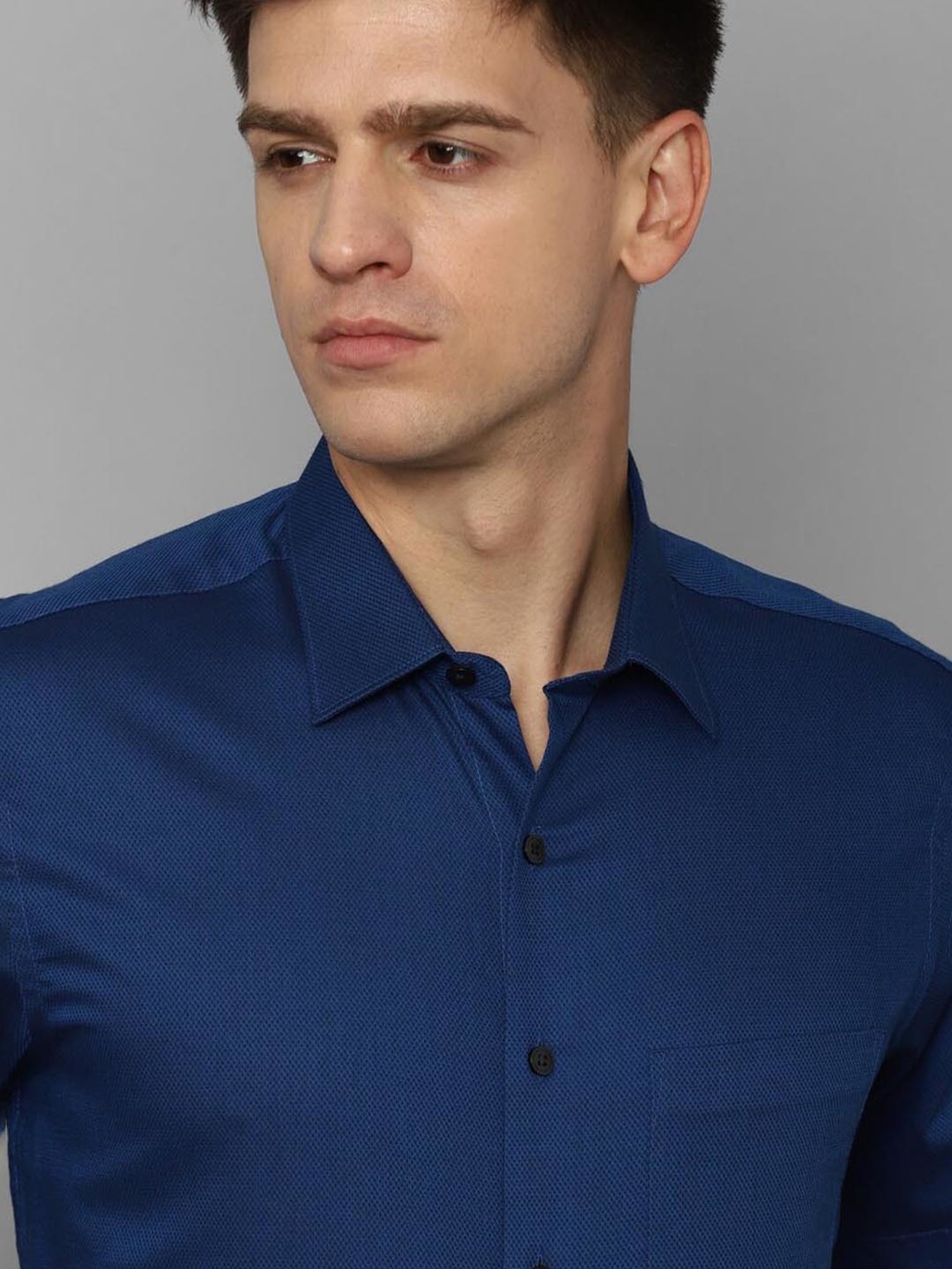 Sojanya Blue Cotton Regular Fit Self Pattern Shirt