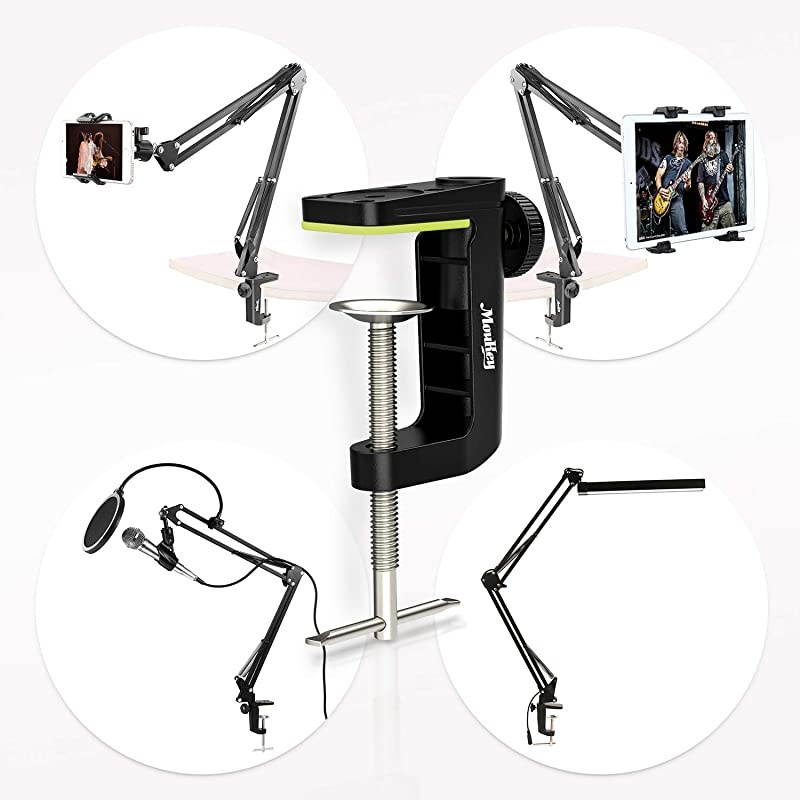 1 PCS C Shape Desk Table Mount Clamp For Microphone Mic Suspension Boom Scissor Arm Stand Holder with Adjustable Screw, Fits up to 1.97"/5cm Desktop Thickness