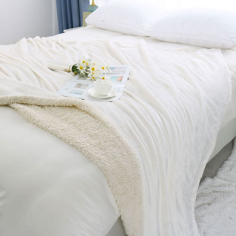 1 Pc Queen Faux Fur Lambswool Reversible Plaid Pattern Bed Blankets Purple  - PiccoCasa