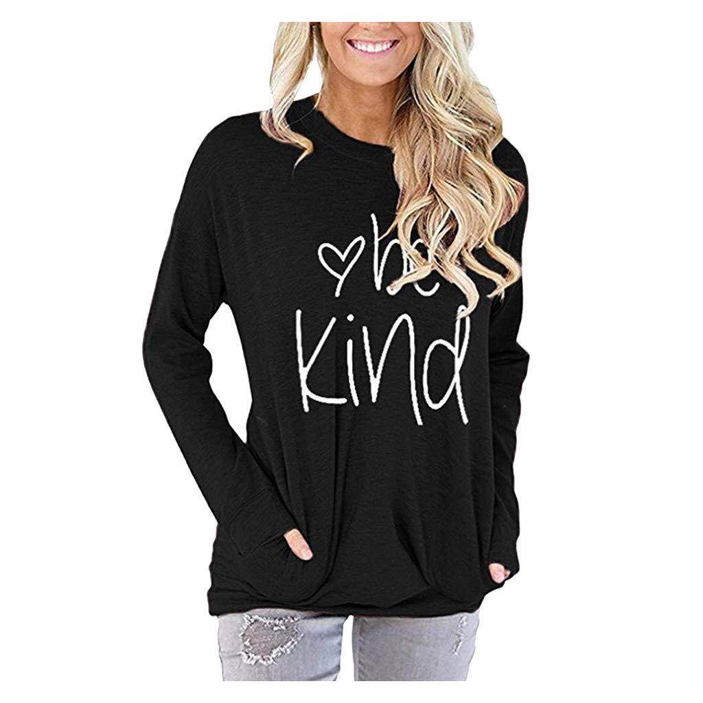 Shusuen Women Casual Long Sleeve Round Neck Sweatshirt Loose T Shirt Blouses Tops