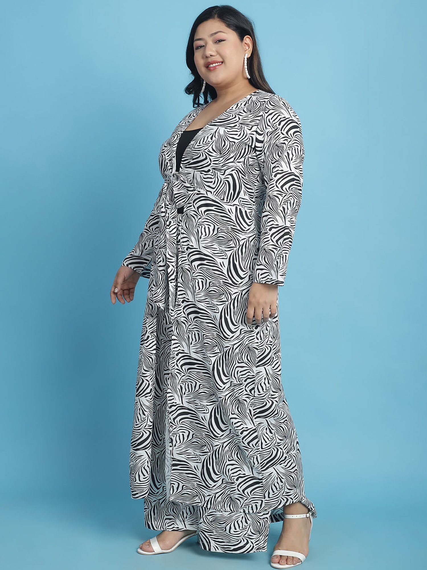 theRebelinme White & Black Animal Print Long Shrug