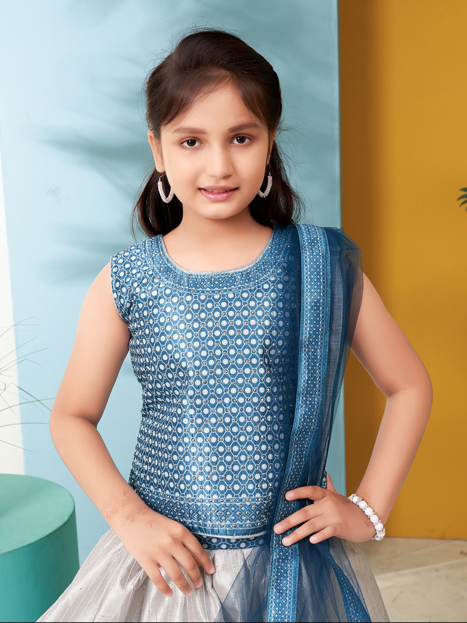 A Little Fable Kids Red & Beige Embellished Lehenga Choli