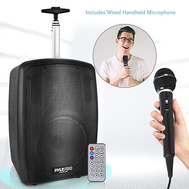 Wireless Portable PA Speaker System 360W Bluetooth Compatible Battery Powered Rechargeable Outdoor DJ Sound Speaker Microphone Set with MP3 USB SD FM Radio RCA 14quot Mic in Wheels  PPHP8MBA