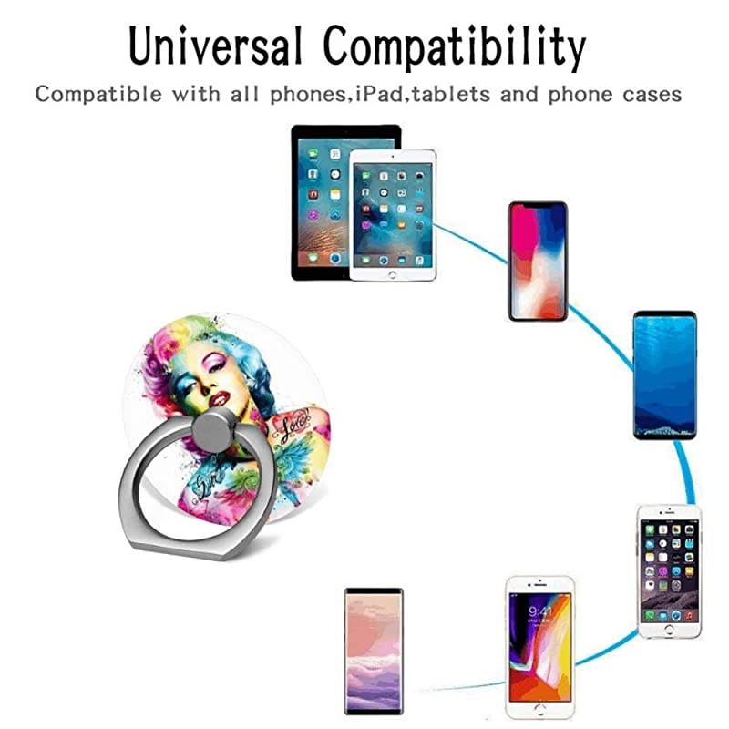 Phone Ring Holder Finger Kickstand360 Degree Rotation Stand Grip with Car Mount Compatible with All Smartphone Marilyn Monroe Colorful Diamond Art