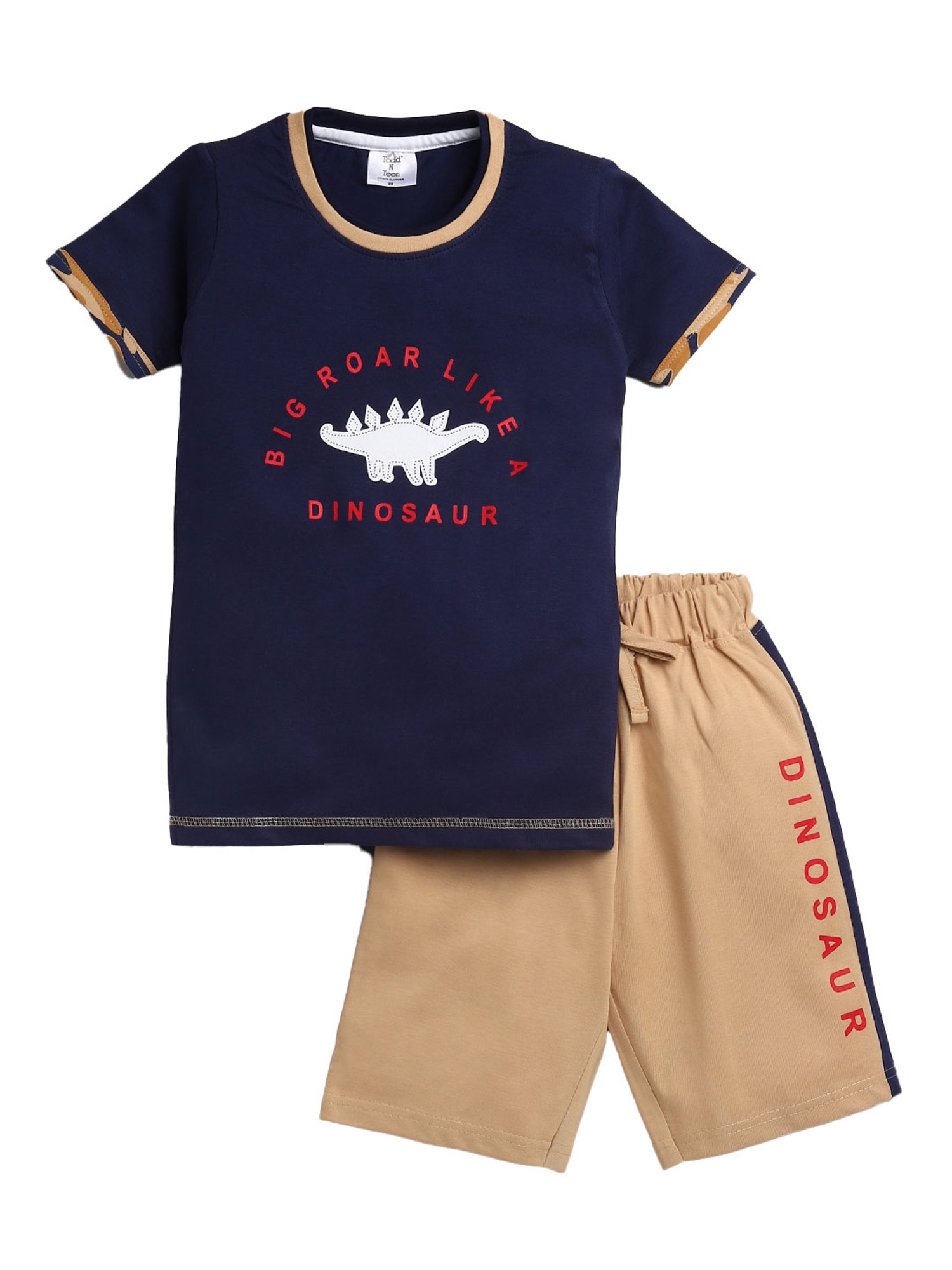 Todd N Teen Kids Yellow & Navy Printed T-Shirt with Bermudas (Pack Of 2)