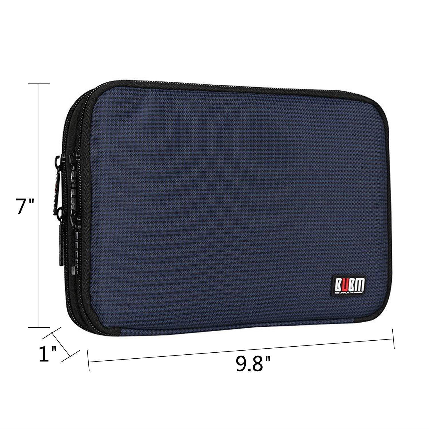 BUBM Double Layer Electronic Accessories Organizer, Travel Gadget Bag for Cables, USB Flash Drive, Plug and More, Perfect Size Fits for iPad Mini (Medium, Dark Blue)