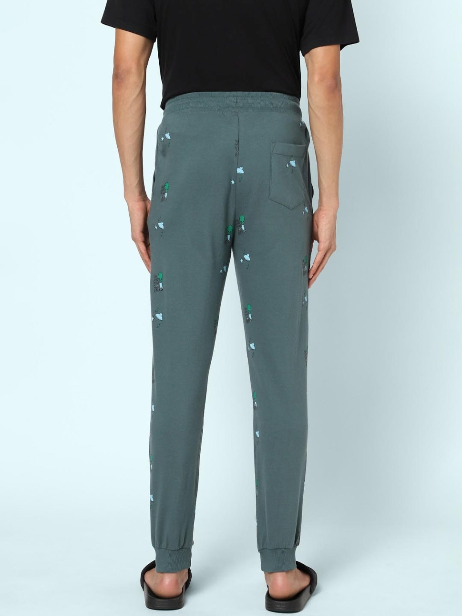 Ajile by Pantaloons Dark Grey Cotton Slim Fit Printed Nightwear Joggers