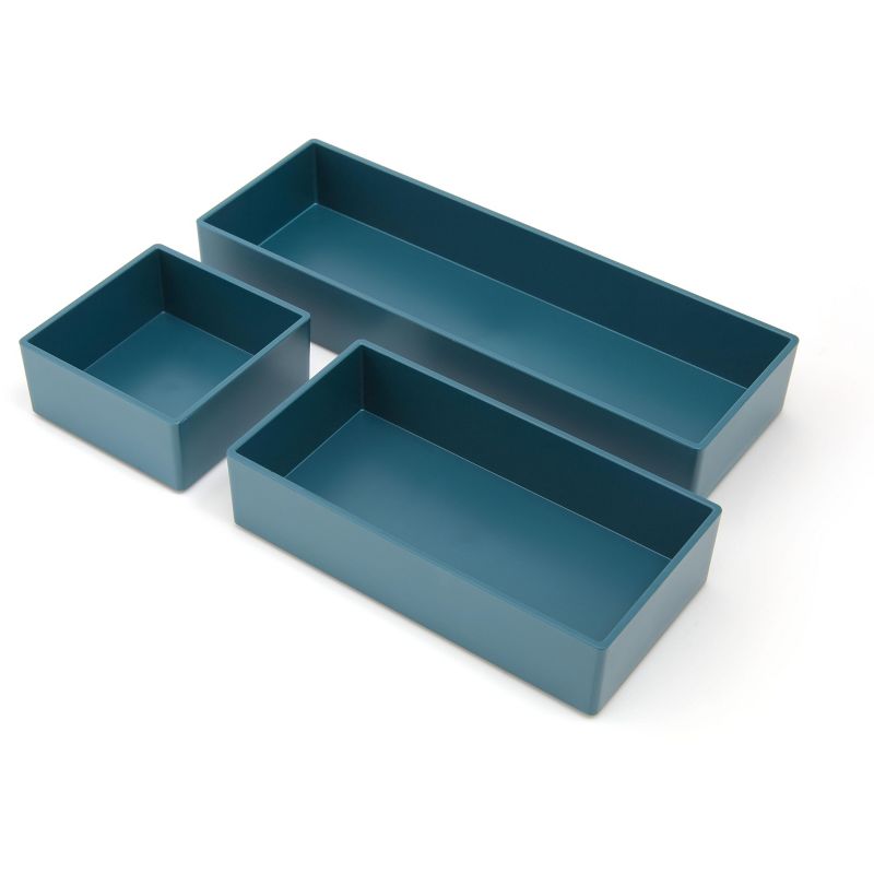 TRU RED 3 Piece Plastic Drawer Organizer, Teal TR55299 