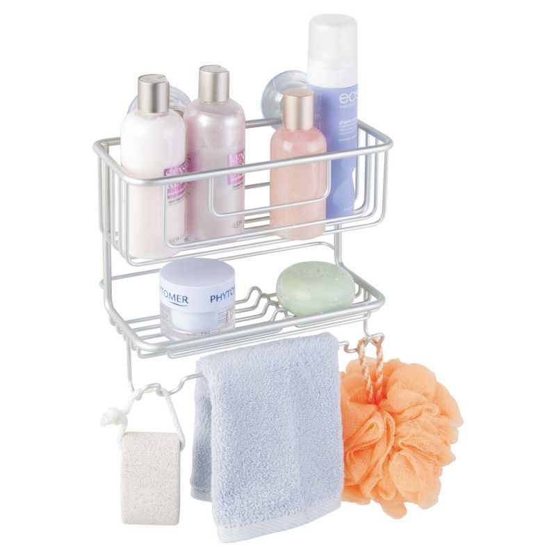 Two Tier Rustproof Aluminum Suction Bathroom Shower Combo Basket Silver - iDESIGN