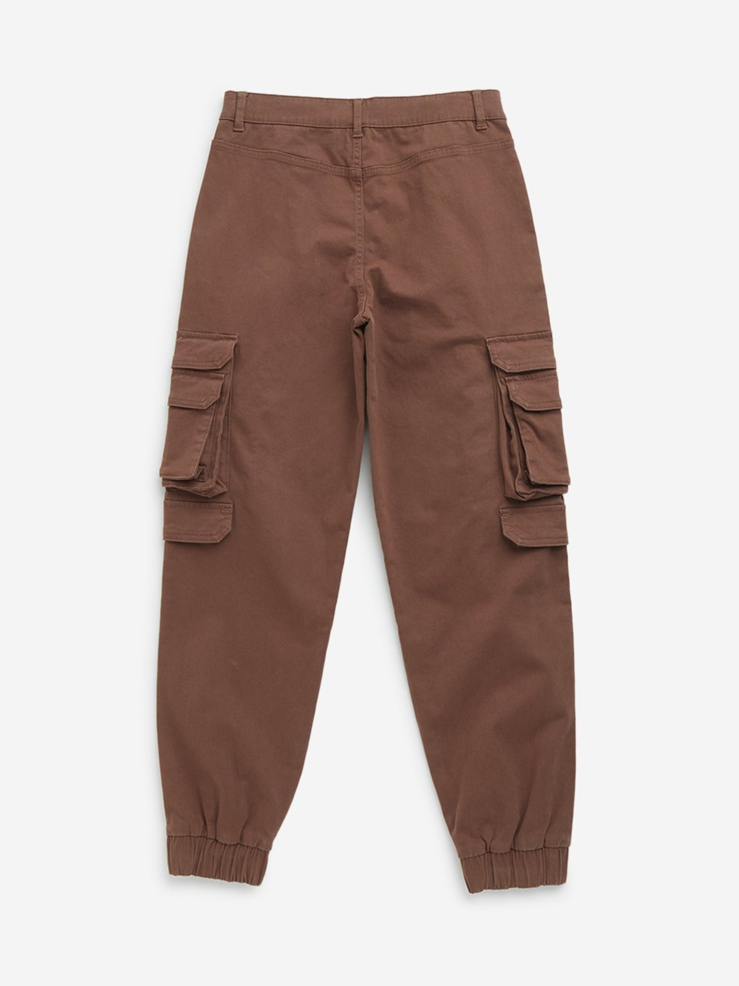 Y&F Boys by Westside Brown Cargo-Style Mid-Rise Cotton Blend Joggers