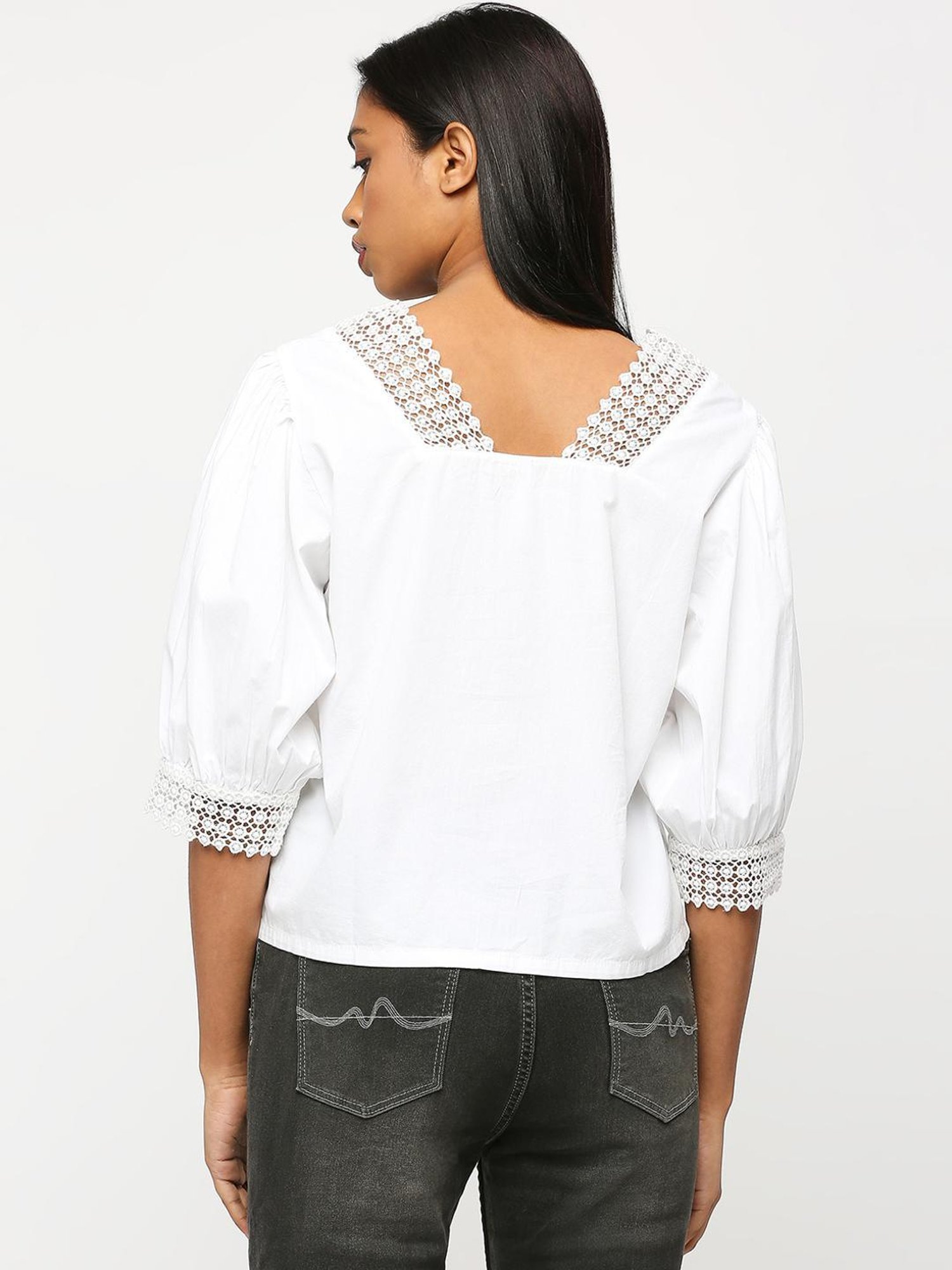 Pepe Jeans White Cotton Self Pattern Top