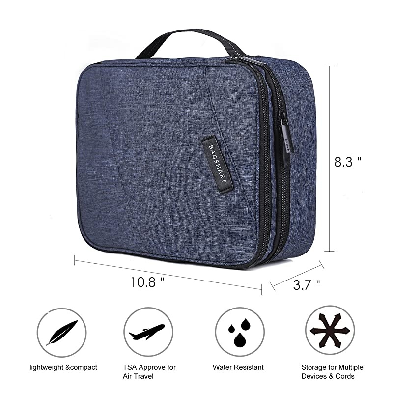 Electronic Organizer Double Layer Travel Cable Organizer Cases Electronics Accessories Storage Bag for 105 Inch iPad Pro iPad air Cables Kindle Blue