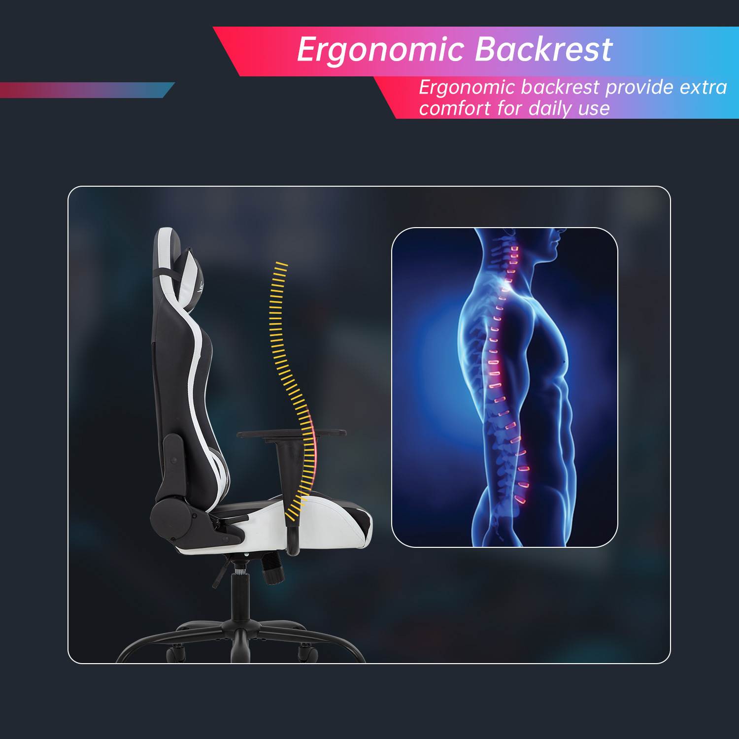 Gaming Chair Racing Chair Computer Chair with Lumbar Support Headrest Armrest Task Rolling Swivel Desk Chair PU Leather Adjustable PC Office Chair Ergonomic E-Sports Chair White