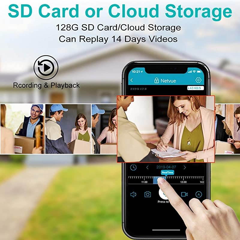 Camera, 1080P WiFi Security Camera, FHD Night Vision, A.I. Motion Detection, Instant Alert via Phone, 2-Way Audio, Live Video Zooms Function, Cloud Storage/Micro SD Card (Black)