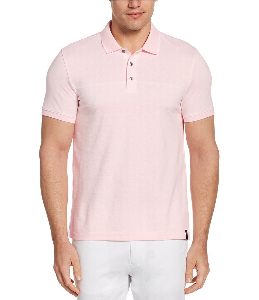 Perry Ellis Jacquard Chest Stripe Short-Sleeve Polo Shirt