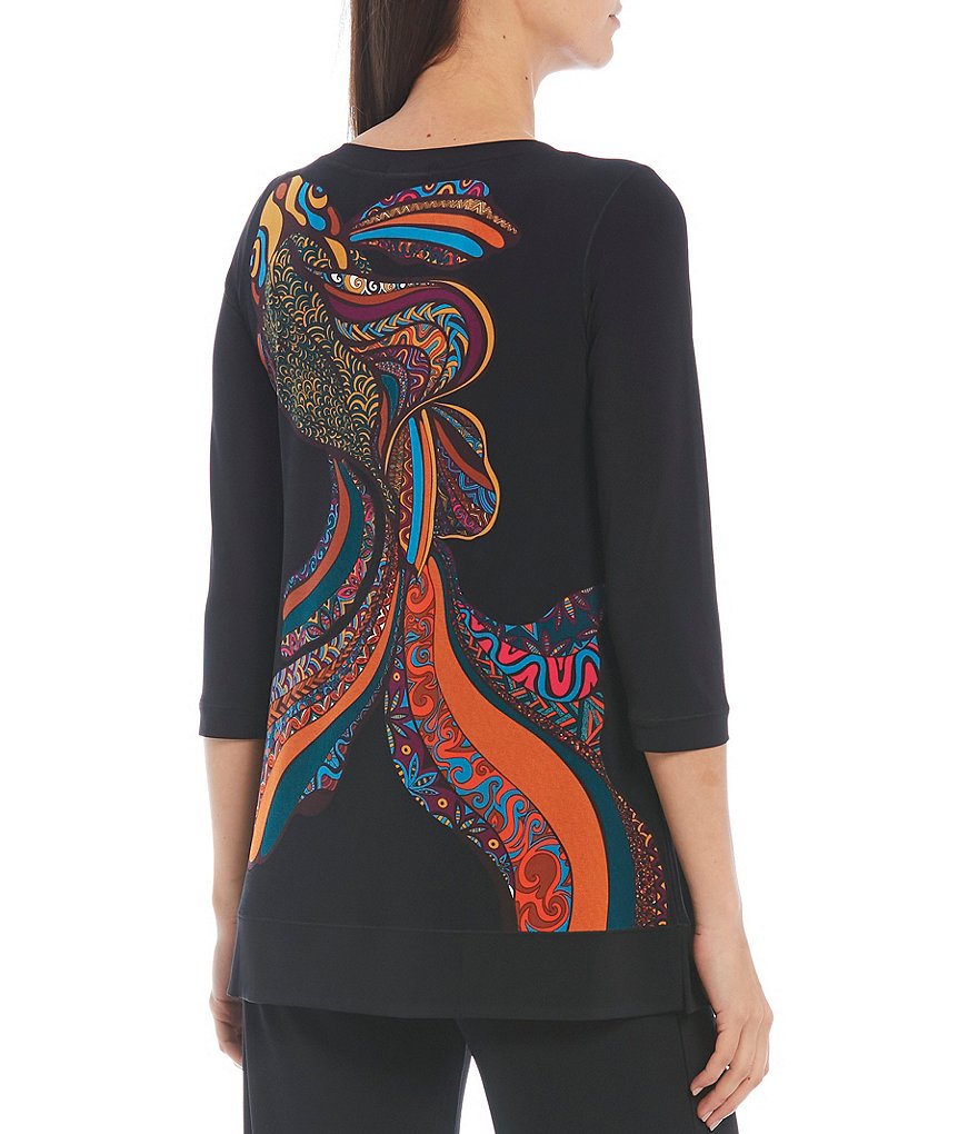 Eva Varro Fish Placement Print Boat Neck 3/4 Sleeve Coordinating Tunic