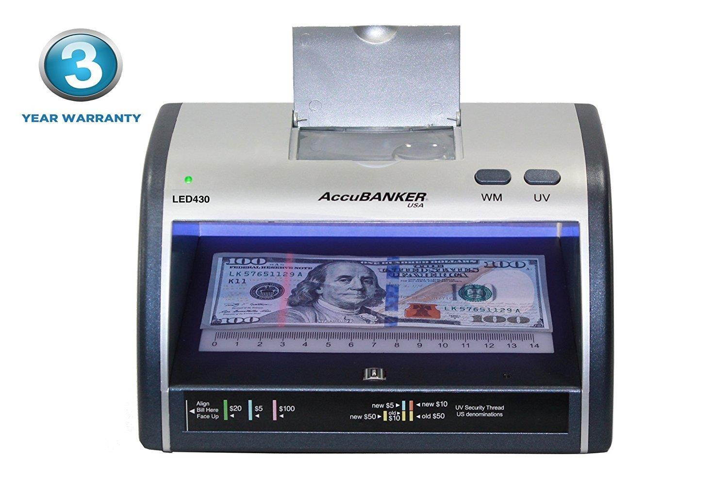 New AccuBANKER Cash + Card Counterfeit Detector LED430 Money Checker with Superbright LEDs Ultraviolet, Magnetic & Size Detection &hellip; (LED430)